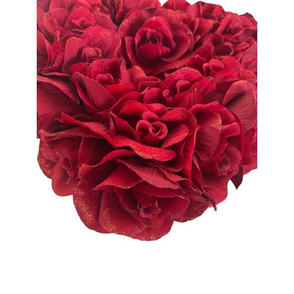 Pretty 13” Red Heart Shaped Wreath Roses Glitter Shimmery Accent Patriotic Love - Picture 4 of 4